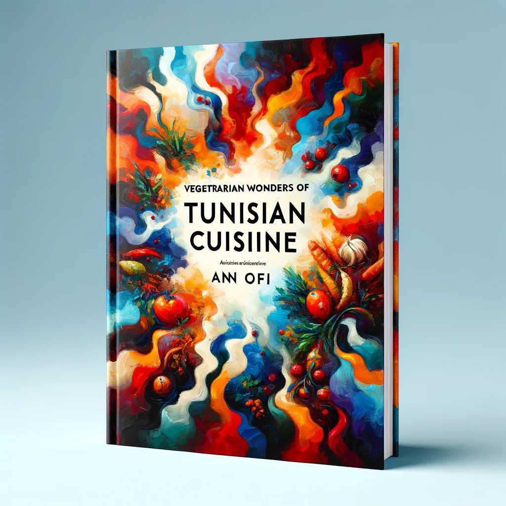 DALL·E 2024-02-02 10.01.23 - Design a bold, abstract_impressionistic book cover for 'Vegetarian Wonders of Tunisian Cuisine' by Ann Ofi. The cover should command immediate attenti